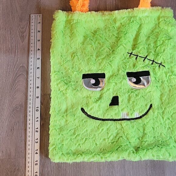 Green Fuzzy Embroidered Frankenstein Trick or Treat Bag - Picture 2 of 10